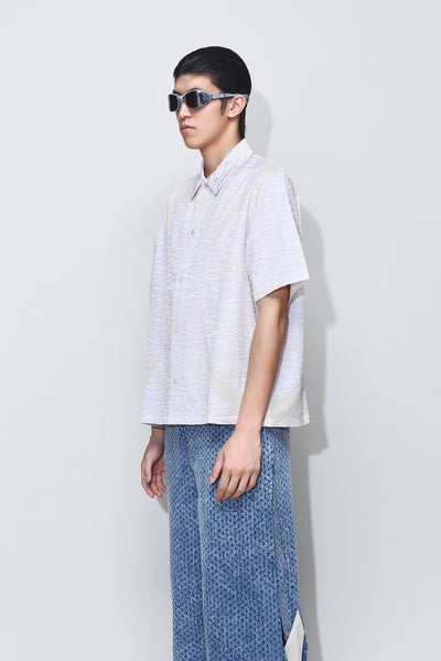 DEVIN PANELED SS EMBROIDERED SHIRT PYTHON BEIGE