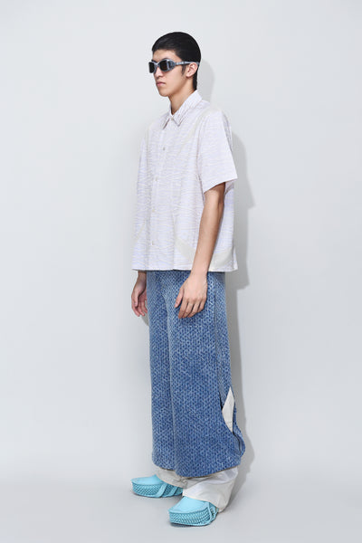 DEVIN PANELED SS EMBROIDERED SHIRT PYTHON BEIGE
