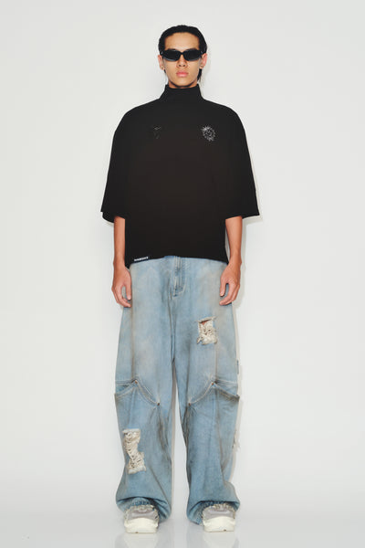 JAMIE STAINED ROLLED NECK TEE EUPHORIC BLACK