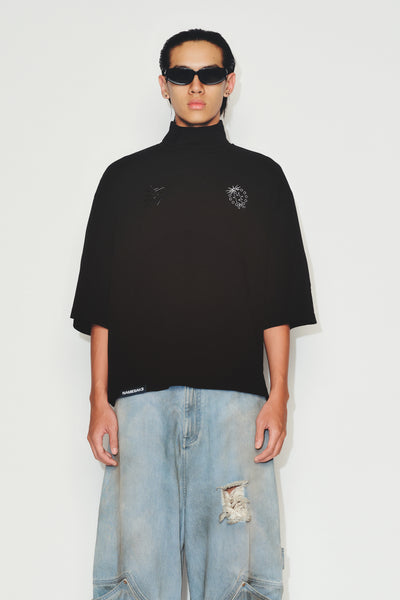 JAMIE STAINED ROLLED NECK TEE EUPHORIC BLACK