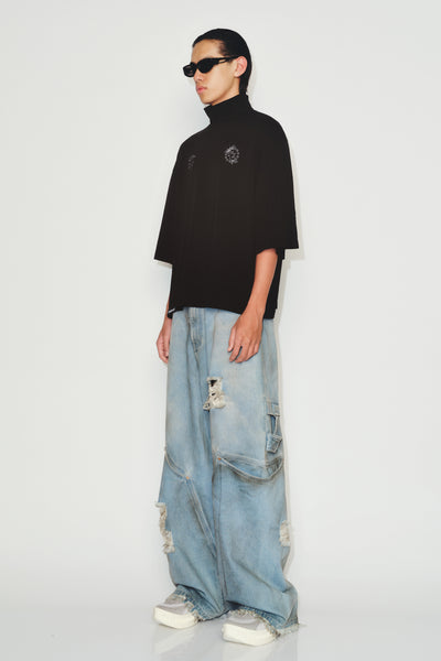 JAMIE STAINED ROLLED NECK TEE EUPHORIC BLACK
