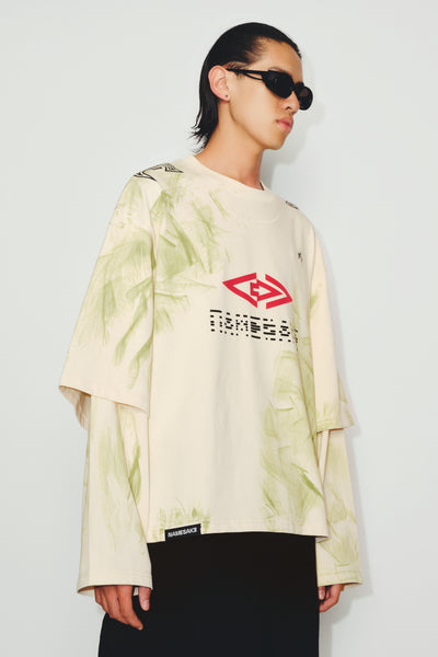 MAYO STAINED DOUBLE SLEEVE TEE SPURS WHITE