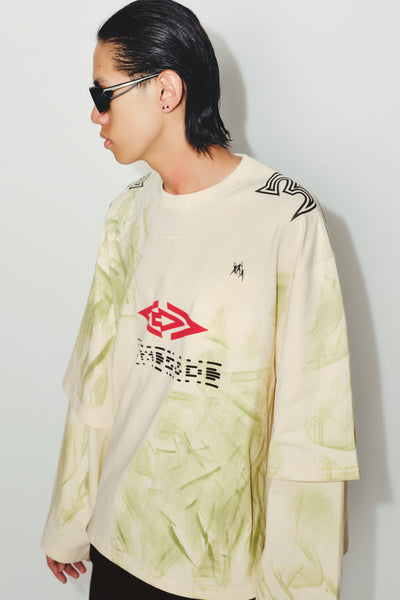 MAYO STAINED DOUBLE SLEEVE TEE SPURS WHITE