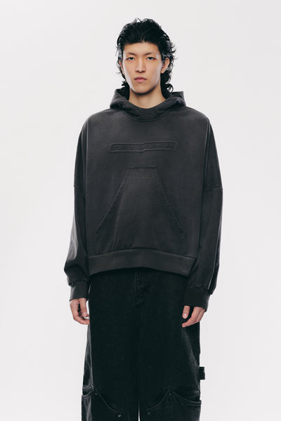 PORTS WASHED POP-UP HOODIE CHARCOAL GREY