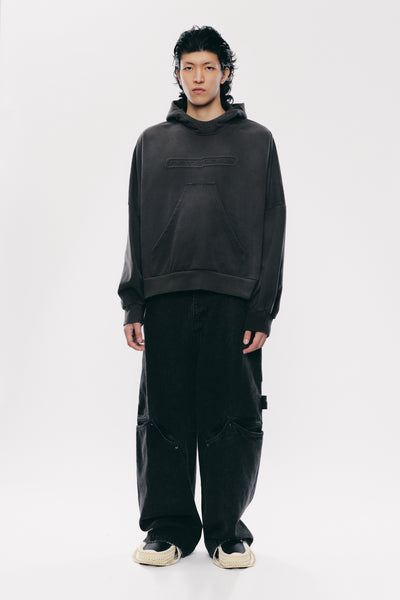 PORTS WASHED POP-UP HOODIE CHARCOAL GREY