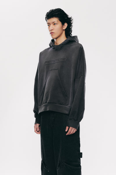PORTS WASHED POP-UP HOODIE CHARCOAL GREY