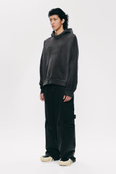 PORTS WASHED POP-UP HOODIE CHARCOAL GREY