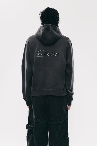 PORTS WASHED POP-UP HOODIE CHARCOAL GREY