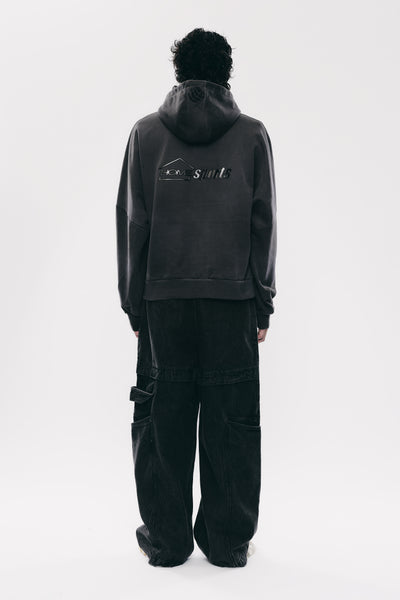 PORTS WASHED POP-UP HOODIE CHARCOAL GREY