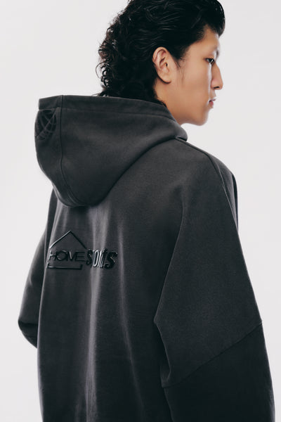 PORTS WASHED POP-UP HOODIE CHARCOAL GREY