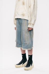 SEAN DISTRESSED STAIN DENIM SHORTS POST INDIGO