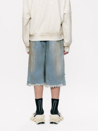 SEAN DISTRESSED STAIN DENIM SHORTS POST INDIGO