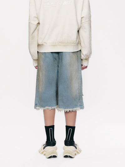 SEAN DISTRESSED STAIN DENIM SHORTS POST INDIGO