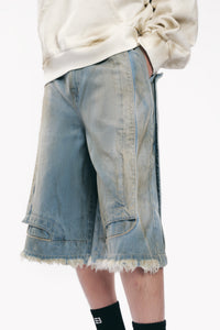 SEAN DISTRESSED STAIN DENIM SHORTS POST INDIGO