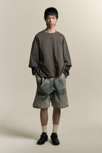 MAYO OVERSIZED GLOBE DOUBLE SLEEVE TEE PUBBLE GREY