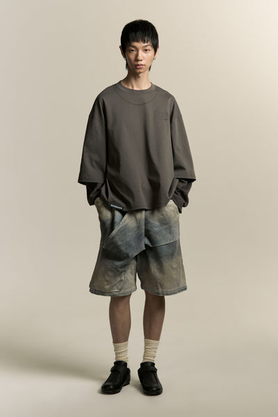 MAYO OVERSIZED GLOBE DOUBLE SLEEVE TEE PUBBLE GREY