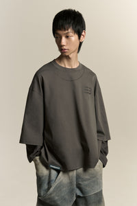 MAYO OVERSIZED GLOBE DOUBLE SLEEVE TEE PUBBLE GREY