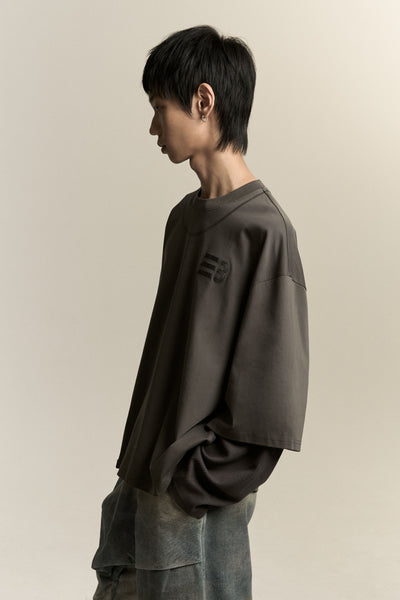 MAYO OVERSIZED GLOBE DOUBLE SLEEVE TEE PUBBLE GREY