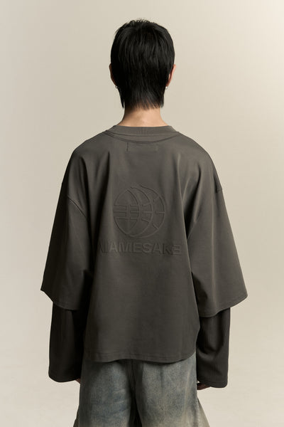 MAYO OVERSIZED GLOBE DOUBLE SLEEVE TEE PUBBLE GREY