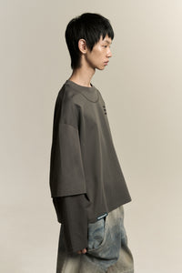 MAYO OVERSIZED GLOBE DOUBLE SLEEVE TEE PUBBLE GREY
