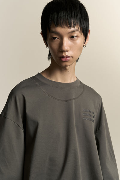 MAYO OVERSIZED GLOBE DOUBLE SLEEVE TEE PUBBLE GREY