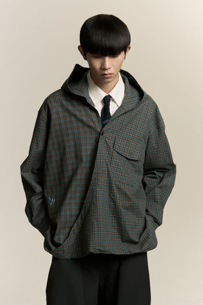 RUS TWIST HOODED SHIRT TERRAIN GREEN PLAID