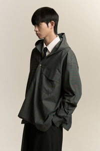 RUS TWIST HOODED SHIRT TERRAIN GREEN PLAID