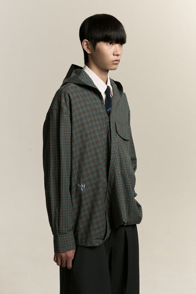 RUS TWIST HOODED SHIRT TERRAIN GREEN PLAID