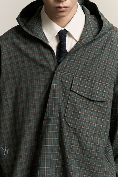 RUS TWIST HOODED SHIRT TERRAIN GREEN PLAID