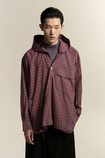RUS TWIST HOODED SHIRT SUNSET RED PLAID