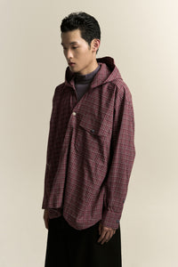 RUS TWIST HOODED SHIRT SUNSET RED PLAID