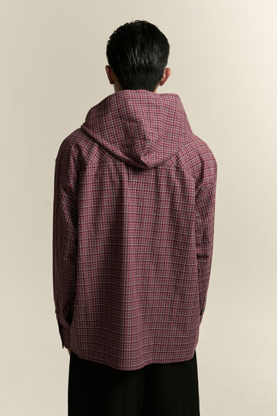 RUS TWIST HOODED SHIRT SUNSET RED PLAID