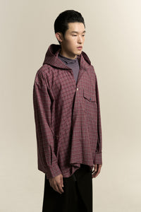 RUS TWIST HOODED SHIRT SUNSET RED PLAID