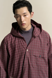 RUS TWIST HOODED SHIRT SUNSET RED PLAID