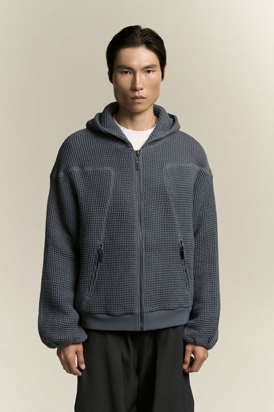 EARL WAFFLE ZIP HOODIE DEPTH BLUE