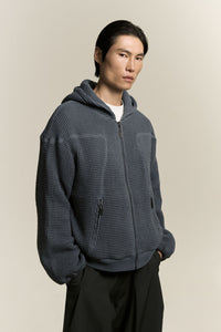 EARL WAFFLE ZIP HOODIE DEPTH BLUE