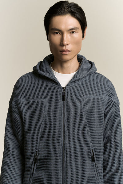 EARL WAFFLE ZIP HOODIE DEPTH BLUE