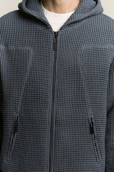 EARL WAFFLE ZIP HOODIE DEPTH BLUE