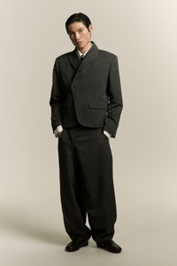 LAMAR ZIP CARROT WIDE TROUSERS ASH GREY