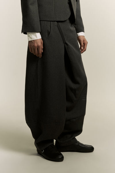 LAMAR ZIP CARROT WIDE TROUSERS ASH GREY