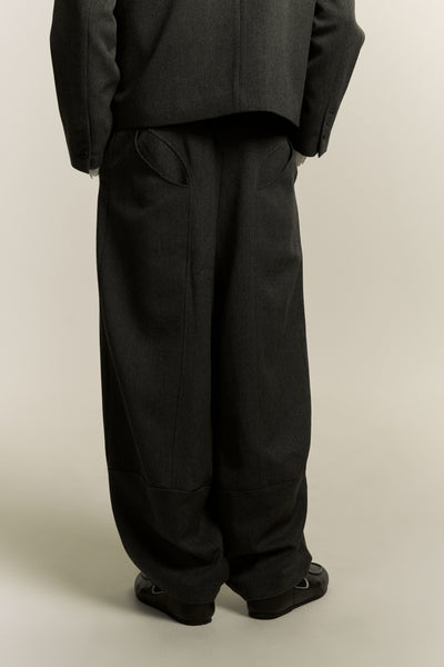 LAMAR ZIP CARROT WIDE TROUSERS ASH GREY