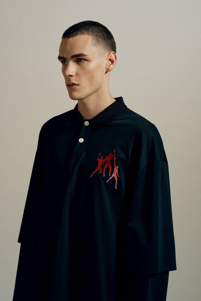 RICHARD OVERSIZED BIG 3 DOUBLE SLEEVE POLO EUPHORIC BLACK