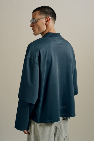 RICHARD OVERSIZED BIG 3 DOUBLE SLEEVE POLO FOG NAVY