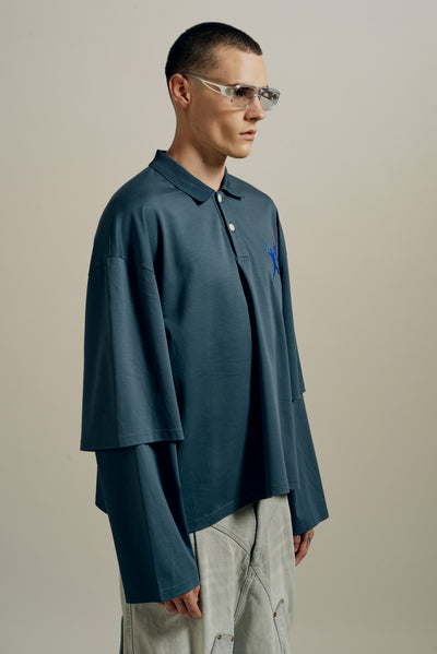 RICHARD OVERSIZED BIG 3 DOUBLE SLEEVE POLO FOG NAVY