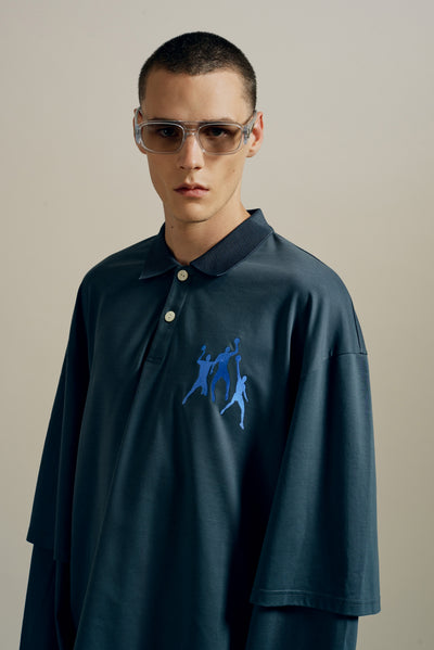 RICHARD OVERSIZED BIG 3 DOUBLE SLEEVE POLO FOG NAVY