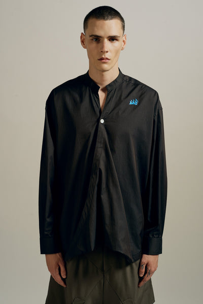 RUS TWIST MANDARIN SHIRT SHIITAKE BROWN