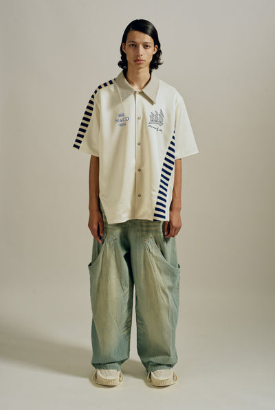 BILLIE BIBS DENIM PANTS INDIGO STRIPE