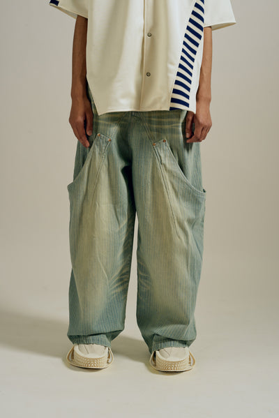 BILLIE BIBS DENIM PANTS INDIGO STRIPE