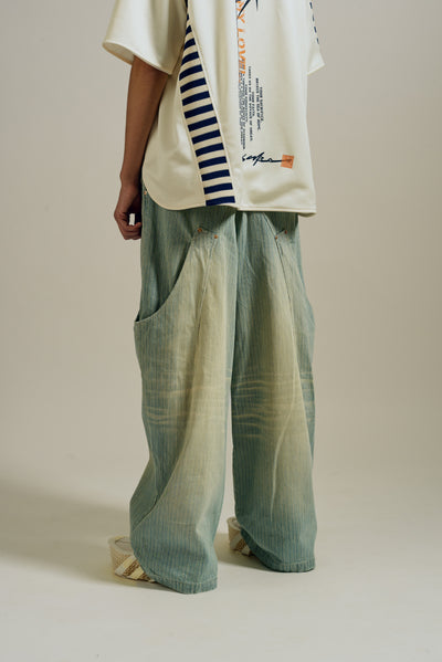 BILLIE BIBS DENIM PANTS INDIGO STRIPE