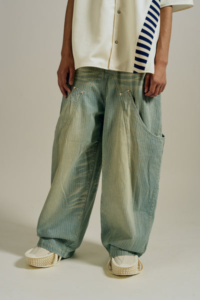 BILLIE BIBS DENIM PANTS INDIGO STRIPE